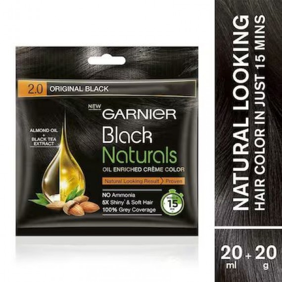 Garnier Black Naturals Ammonia Free Hair Colour, Original Black (20 g + 20 ml)