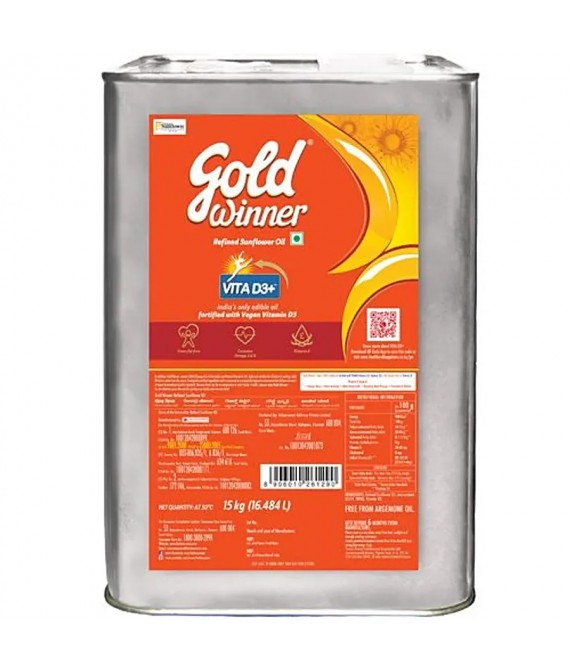 Gold Winner Refined Sunflower Oil - 15 kg Tin