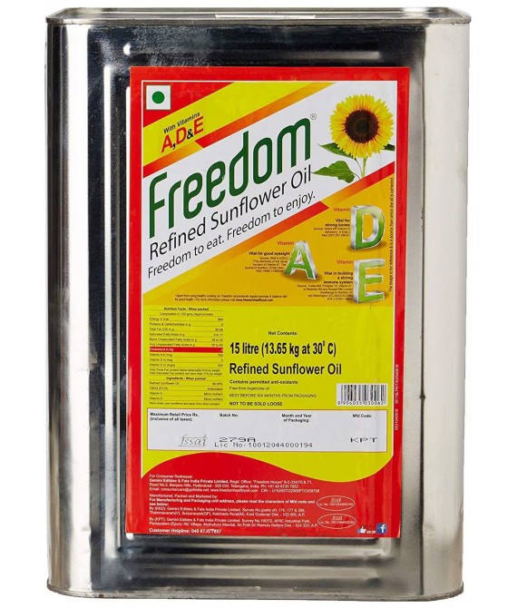 Freedom Refined Sunflower Oil 15 Ltr Tin