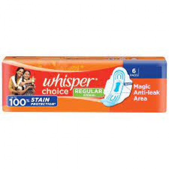 Whisper Choice Sanitary Napkins - Regular, 6 pcs
