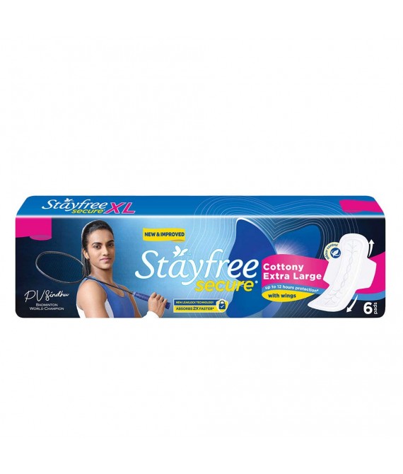 StayFree Sanitary Pads - Secure Xl Cottony Soft, with Wings, 6 pads