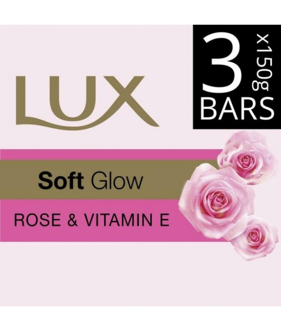 Lux Rose & Vitamin E Soft Glowing Skin Soap Bar 150 g (Pack of 3)