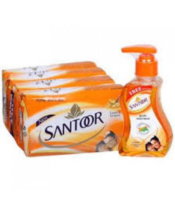 Santoor Sandal & Turmeric Soap (125g, Pack of 4)Essential Oils Hand Wash (100x1 ml, Pump)  (5 Items in the set)