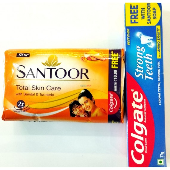 Santoor Sandal & Turmeric Soap 3 x 100 g (Free Colgate Toothpaste 17 g)