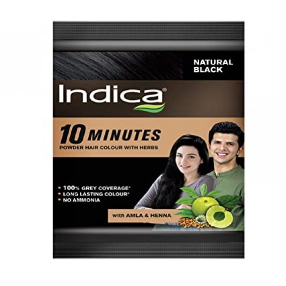 Indica 10 Minutes Hair Colour Powder with Multi Herbs Natural Black (Free Conditioner 6 ml) 5 g