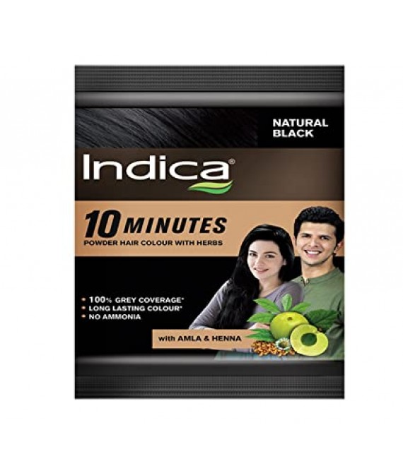 Indica 10 Minutes Hair Colour Powder with Multi Herbs Natural Black (Free Conditioner 6 ml) 5 g